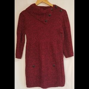 Syle & Co. Cozy Button-Shoulder Burgundy Sweater Dress/Tunic Size L